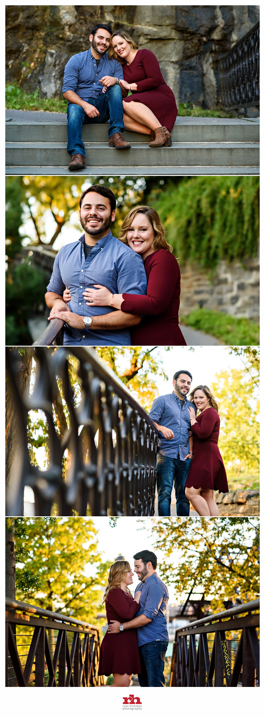 A couple in love during their engagement session at the water works in Philadelphia.